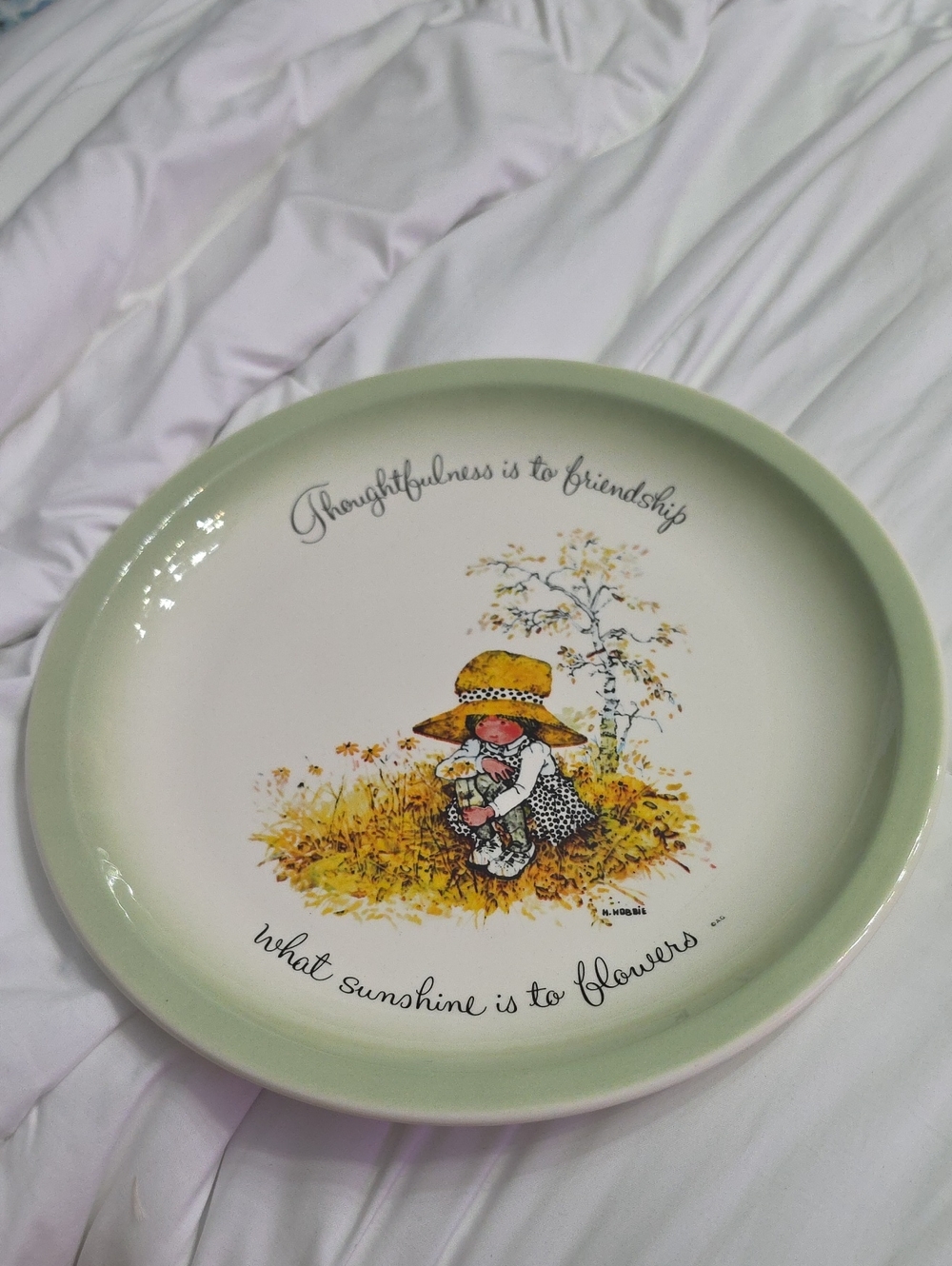 Vintage Floral Girl Decorative Serving Plate - Green Accent